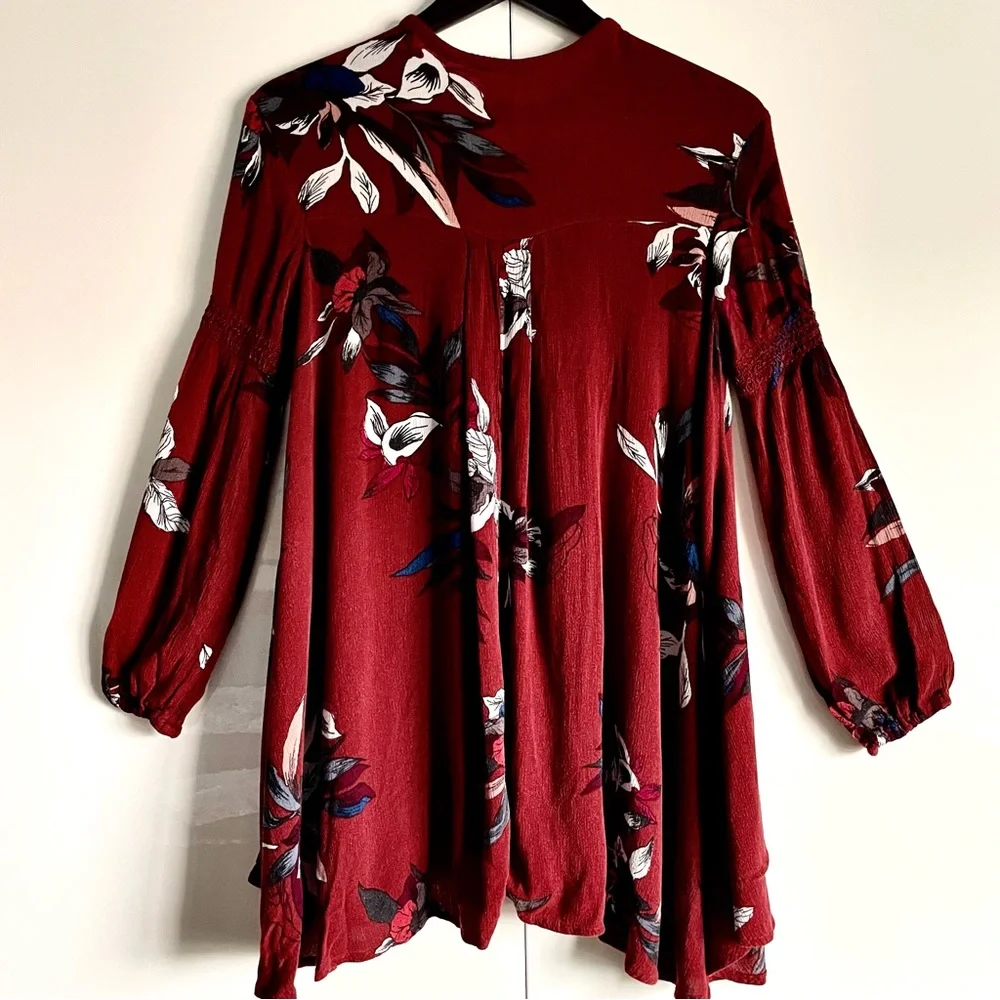 Free People Tree Swing Tunic Dress in Scarlet Combo Size XS EUC Oversize